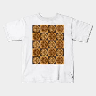 Dahlia Flower Checkerboard in Golden Chocolate Kids T-Shirt